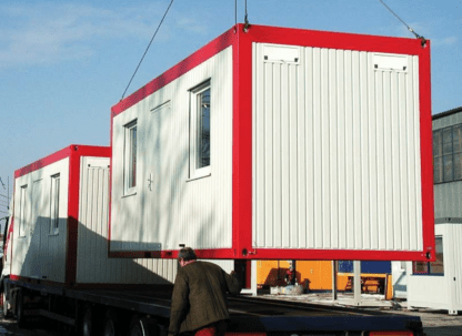 Nieuwe bureaucontainer wit met rood