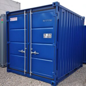 10ft opslagcontainer in wit, grijs en blauw