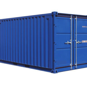 Set van 2 x 6FT + 1 x 15FT opslagcontainers in blauw, lichtgrijs en wit.