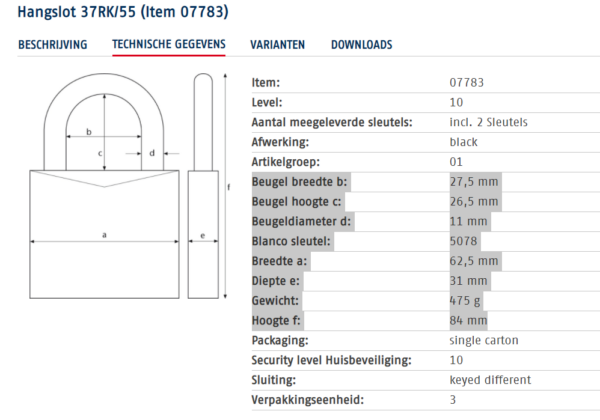 Abus hangslot Granit 37/55 - Afbeelding 2