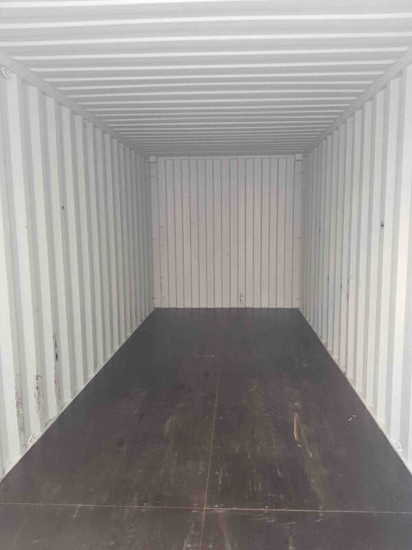 Eerste reis 20FT zeecontainer in wit (RAL 9010), nieuw, wind- en waterdicht, met geldige CSC-keuring.