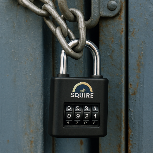 magazijndeur met hangslot squire met cijferslot