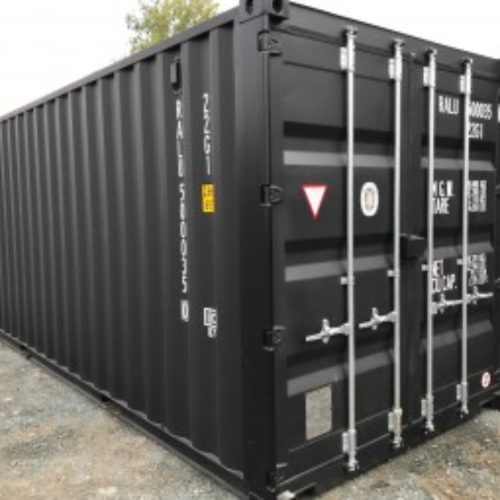 eerste reis zwarte 20 ft zeecontainer